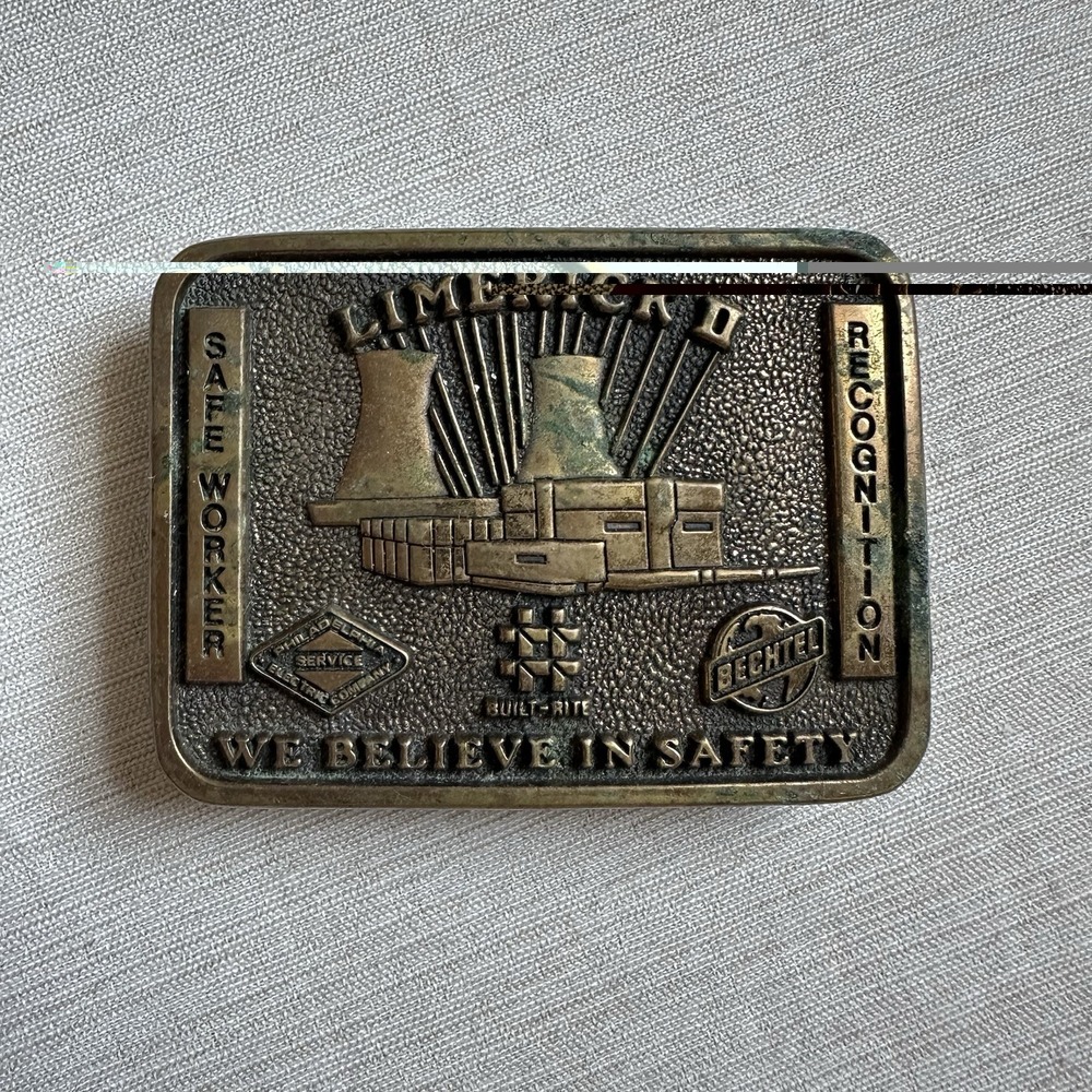 BECHTEL LIMERICK II, We Believe in Safety Solid Brass Belt Buckle BTS 1983